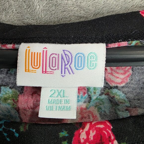 Womens LuLaRoe Black Red Green Floral Striped Dress Short Sleeve Belted Size 2XL - Picture 3 of 8